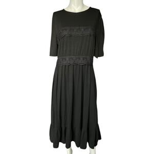 Black Midi Dress With Scalloped Lace Large